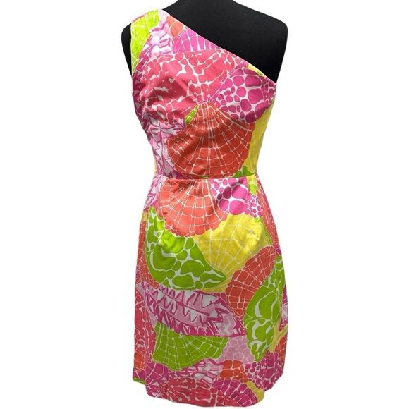 Lilly Pulitzer Julianne One Shoulder Dress Sz 8 Ginger Orange Floral - Picture 6 of 14